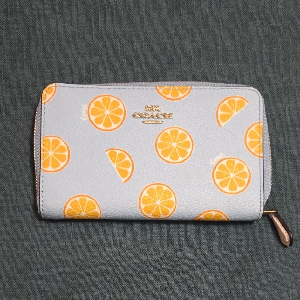 Coach Citrus Print Wallet - Gray and Orange